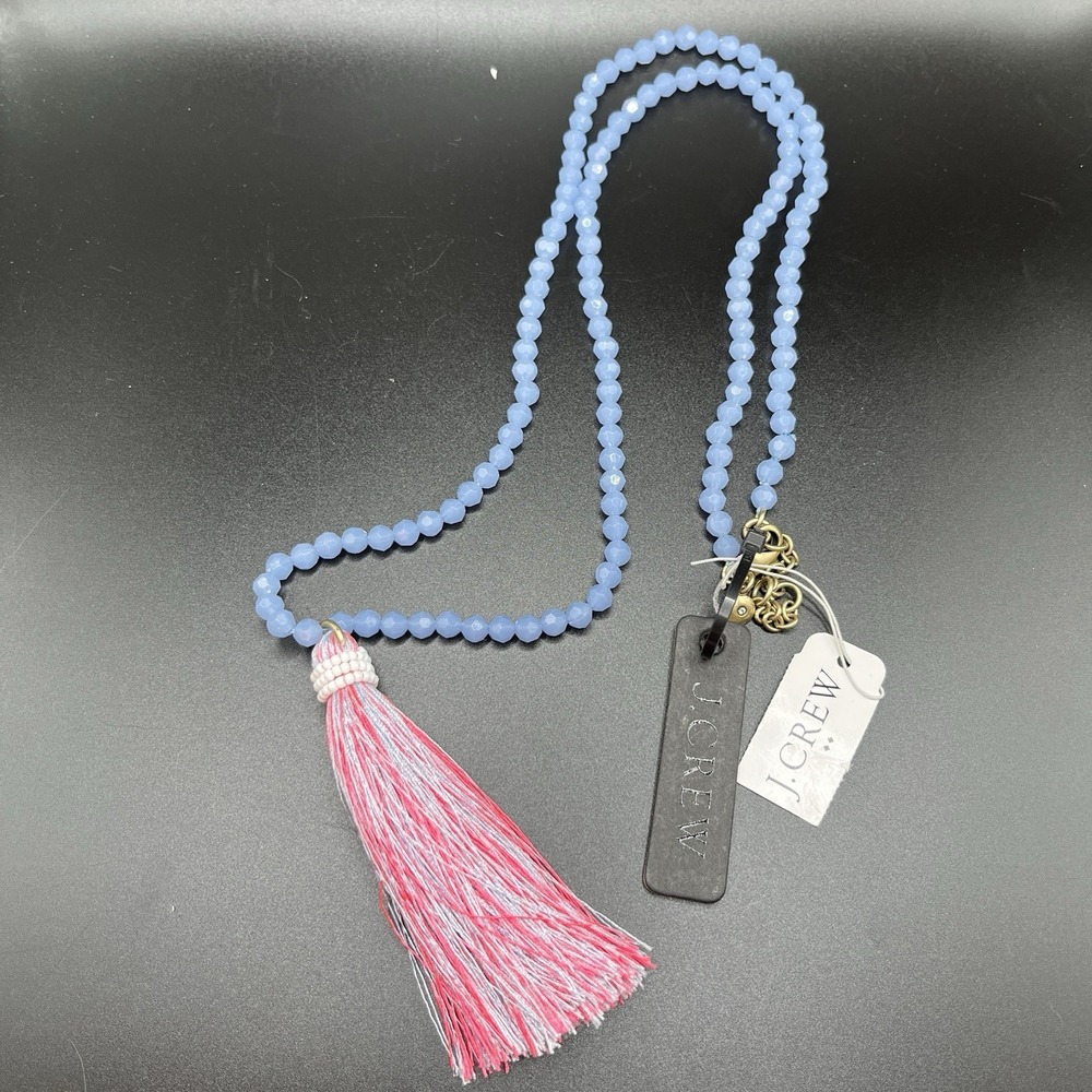 J.Crew Long Blue Pink Beaded Tassel Necklace 28" NWT